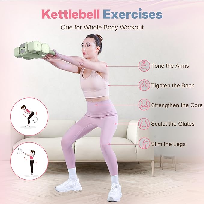 kisnbld Adjustable Dumbbell Set, 2-in-1 Dumbbells & Kettlebell,Hand Weights | 2.2-5.5lb Each Free Weights for Women Beginners with Fast Adjustment,Weights Set for Home Gym & Outdoor Exercise Training