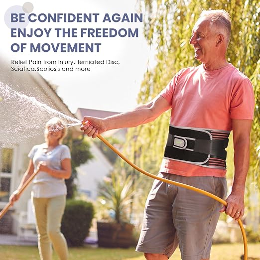 KONSEDIK Back Brace for Herniated Disc,Lower Back Pain Relief,Strain,Adjustable Lumbar Support Belt,with 6 Stays and Removable 3D Pad,for Men and Women Work,Lifting,Sciatica,Scoliosis(Small)