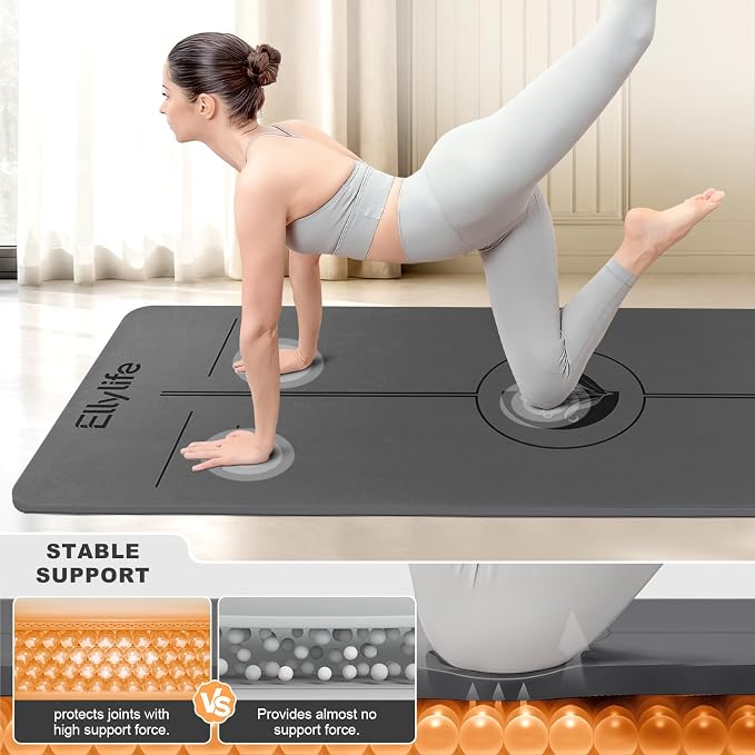 Yoga Mat - Non Slip Natural Rubber Yoga Mat, Alignment Lines, Ultimate Grip | Anti-Tear, Durable & Thick 5mm, Skin-Friendly with Free Carry Strap, Bag, for Yoga, Pilates Fitness and Floor Exercises