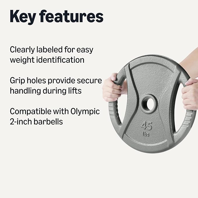 Amazon Basics 2-Inch Olympic Grip Weight Plates, Cast Iron, for Powerlifting, CrossFit & Strength Training