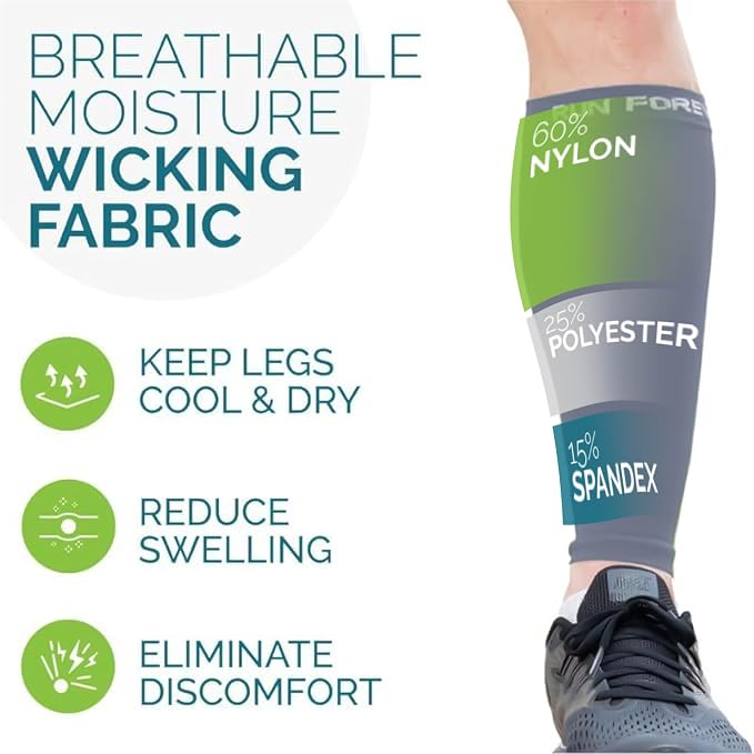 Run Forever Calf Compression Sleeve for Men & Women, 20-30mmHg Compression | Leg Sleeve for Shin Splints, Varicose Veins, Swelling & Pain Relief | Footless socks for Running, Cycling & Travel