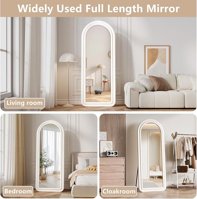 Arched Full Length Mirror 71"x32", Flannel Floor Mirror | Full Body Mirror with Stand, Flannel Mirrror Bedroom and Living Room, Wall Mirror Hanging or Leaning, White