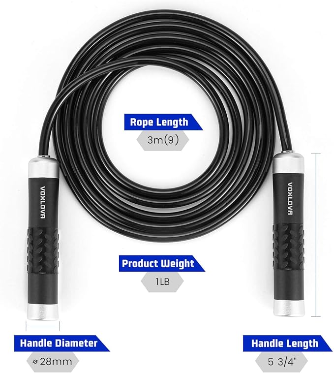 Weighted Jump Rope for Men Women - 1LB Heavy Jump Rope Weighted Skipping Rope for Adult Fitness Workouts Boxing Crossfit Cardio Weight-loss MMA, Non-Slip Aluminum Handles, Adjustable Length 9MM Solid PVC/Cotton Ropes
