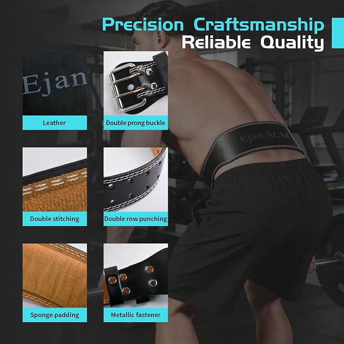 Leather Weight Lifting Belt 11 Adjustable Holes 4 and 6 inch for Lumbar Back Support Gym Weight Belt, Heavy Duty Workout, Training Strength, Powerlifting Weightlifting, Squat & Bodybuilding