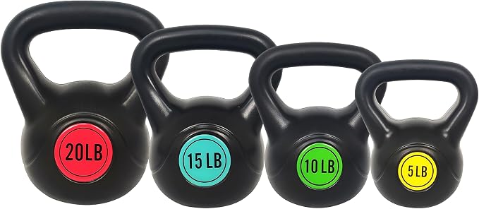 BalanceFrom Vinyl Kettlebell Set, 30/45/50/75 Pound Options – Cement-Filled Strength Training Weights with Ergonomic Grip and Color Coding for Full Body Fitness at Home or Gym