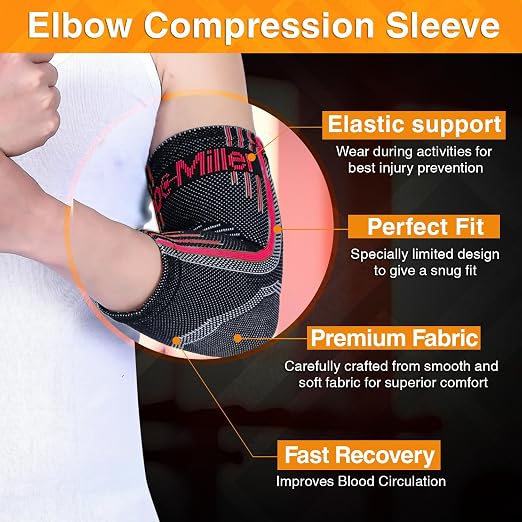 Doc Miller Elbow Compression Sleeves for Tendonitis, Women & Men, 1 Pair | Compression support, Arm Brace, Tennis Injuries, Bursitis Relief, Tendon Care, Active Use, Sports & Recovery