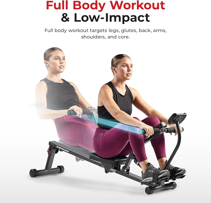 Sunny Health & Fitness Compact Hydraulic Rower with 12-Level Resistance | Full-Body Cardio, Joint-Friendly, Lightweight & Portable, Quiet & Smooth Ride, Easy-Assembly, Free SunnyFit App
