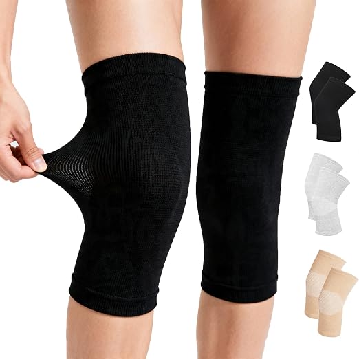 Premium Bamboo Knee Compression Sleeve, 1 Pair Slip-One Knee Support, Elastic Warm Knee Brace for Knee Pain, Joint Recovery, Sports, Daily Wear for Adults (Black, Large)