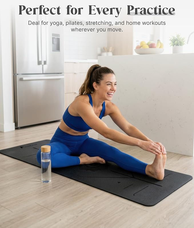 ROMIX Pro Yoga Mat Thick 6mm (1/4 inch), 72"L x 24"W Non-Slip Workout Mat with Alignment Lines, Large Yoga Mats for Women Men With Carry Bag, Exercise Mats for Home Workout Training Equipment