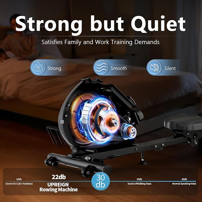 Magnetic Rowing Machine for Home | Adjustable 8-Speed Booster | Burn Fat & Sculpt Muscles | Supports Up to 265 LBS | Phone/Tablet-Ready Design