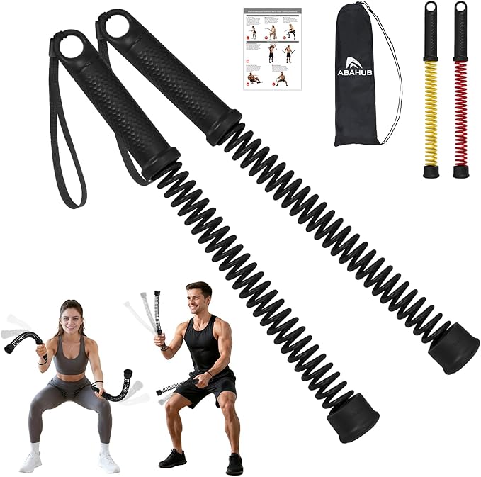 Abahub Weighted Ropeless Battle Rope, Portable Silent Cordless Battle Ropes, Space Saving Home Gym No Battle Ropes with Storage Bag, 2PCS Black - Set B