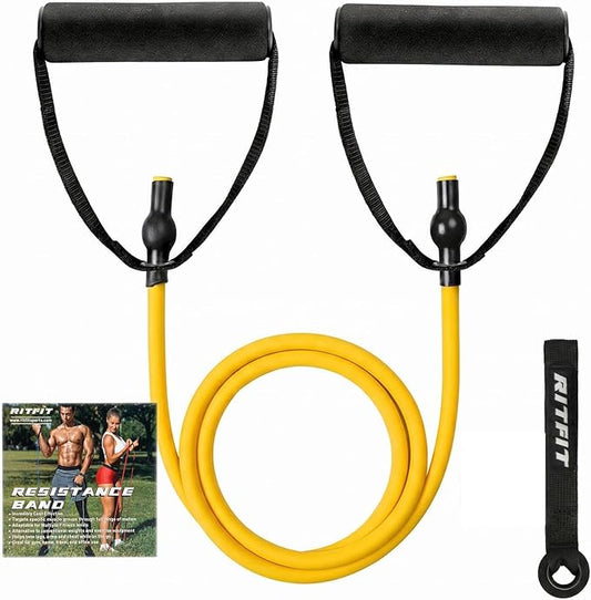 RitFit Single Resistance Bands with Handles Door Anchor for Home Gym | Door Anchor, Workout Guidance included, Exercise Bands for Physical Therapy, Yoga, Strength Training