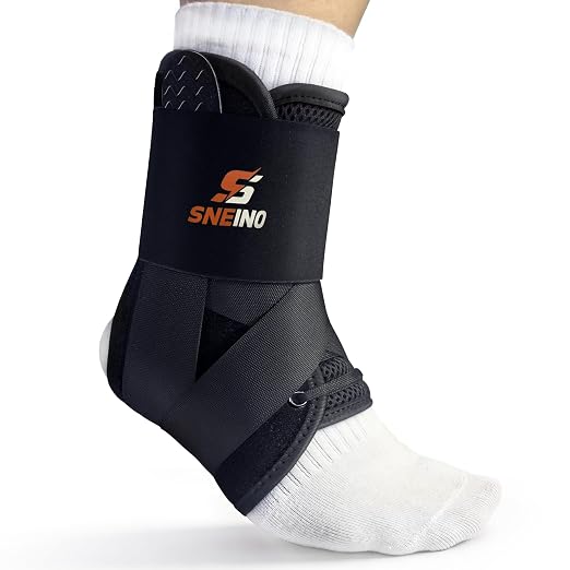 Ankle Brace Support Lace Up for Women & Men, 4 Stays for Sprains, L | Upgraded support, 4 removable side stays, breathable mesh, sprained ankle and Achilles tendonitis support, soccer and running