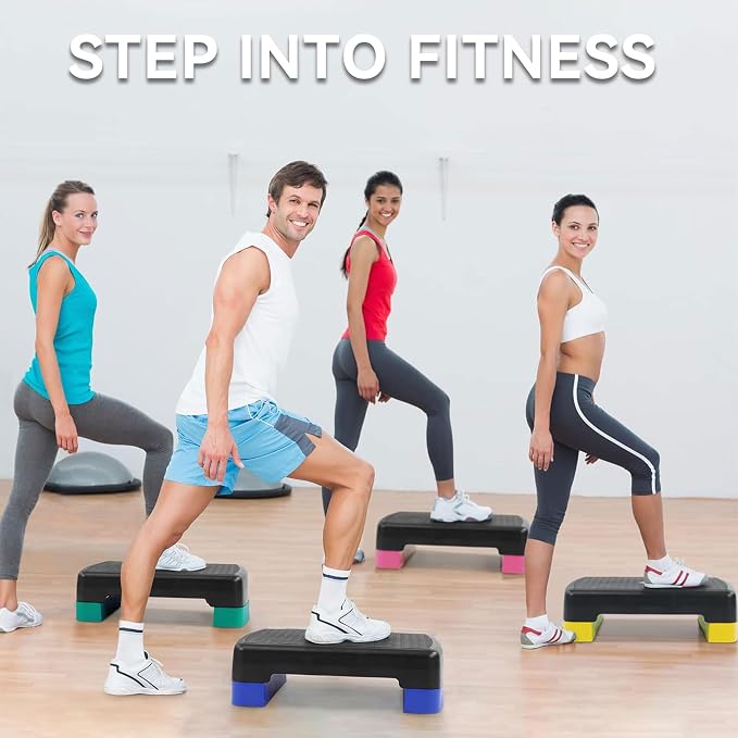 Fitvids Aerobic Step Platform Trainer with Adjustable 2-Level Risers, 400 Pound Weight Capacity – Non-Slip Exercise Stepper for Cardio, Strength, and Fitness Workouts, 18-Inch, Multiple Colors