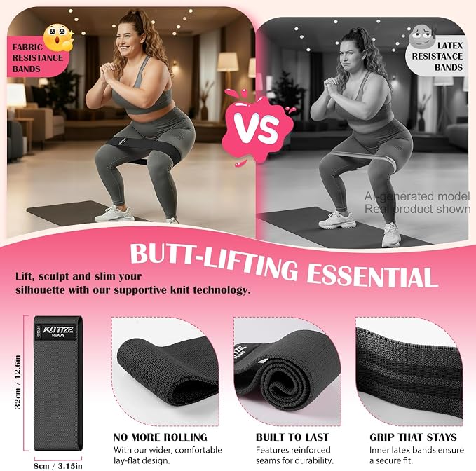 KUTIZE Ankle Resistance Bands with Cuffs & Fabric Resistance Bands Set - Legs & Glutes Workout Equipment for Women & Men, Home Gym Heavy Exercise Bands for Hip, Yoga, Strength Training, Rehab, Pilates