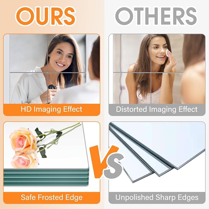 VASUHOME Glass Full Length Wall Mirror Tiles - [14 x12 Inch - 4PCS], Frameless Full Body Mirror for Home Gym, Bedroom, Living Room - Versatile Wall Mirror with Unrivaled Clarity