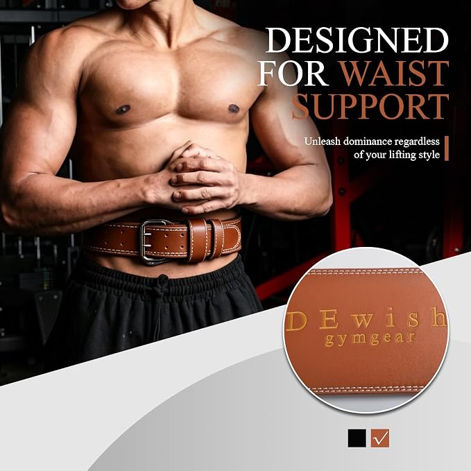 Leather Weightlifting Belt, 10 Adjustable Holes, 4”Width, Double Prong Power Belt for Gym Bodybuilding, weightlifting, powerlifting, squats and deadlifts
