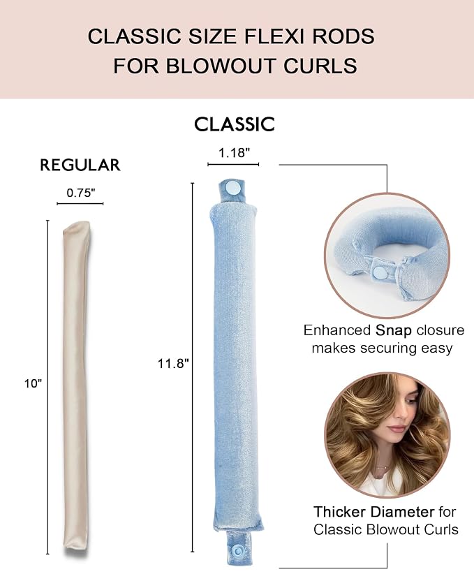 Classic Heatless Curls Overnight Rods - Upgraded Directional Grip Velvet Heatless Hair Curler to Sleep in No Heat Heatless Curling Flexi Rods Foam Hair Rollers for Blowout Look Medium & Long Hair