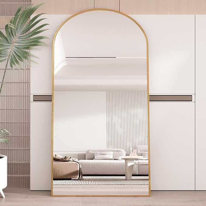 LFT HUIMEI2Y 71"x32" Arch Full Length Mirror, Gold Floor Mirror | Tempered Oversized Mirror Full Body with Aluminum Alloy Frame; Standing, Leaning, or Wall Mount for Bedroom, Living Room