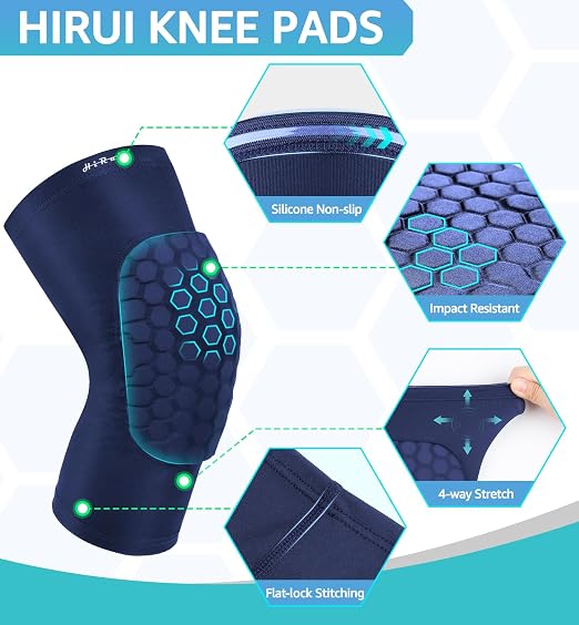 Knee Pads for Kids Youth Adult, Basketball Baseball Knee Brace Knee Support, Collision Avoidance Kneepad Compression Knee Sleeve for Volleyball Football Cycling Running-1Pair (Navy Blue, M)