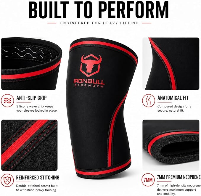 Iron Bull Strength Knee Sleeves 7mm (1 Pair) - Compression Brace & Knee Sleeve For Weightlifting, Powerlifting & Cross Training - Knee Support for Squats - Men & Women