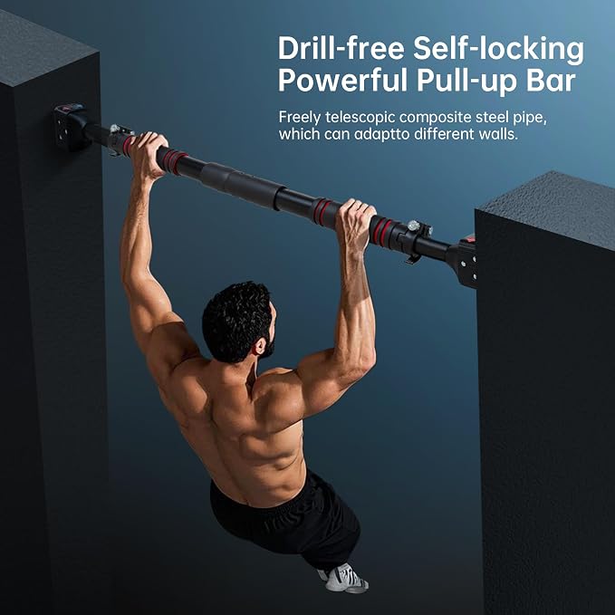 leikefitness Pull-Up Bar For Door Frame Chin Up Bar Upper Body Workout 28.3"- 37.8" Adjustable Portable Training Pull-Up Bars without Screw - Adjustable Width Locking Mechanism