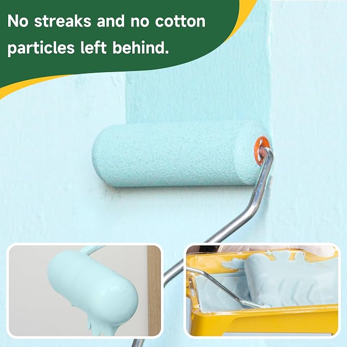 VOOMEY Mini Paint Roller, 4 Inch Foam Paint Roller 10 Pack | Small Paint Roller Covers, Roller Paint for Painting Walls, Cabinets, Corner, Cupboards, Doors