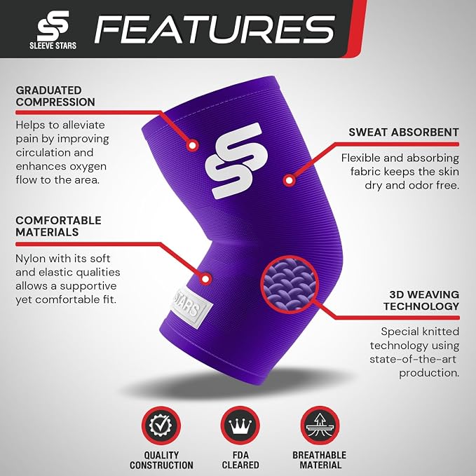 Sleeve Stars Elbow Sleeve for Pain Relief & Protection - Elbow Compression Sleeve for Women & Men - Supportive Elbow Brace for Tendonitis, Recovery & Ideal for Sports, Work