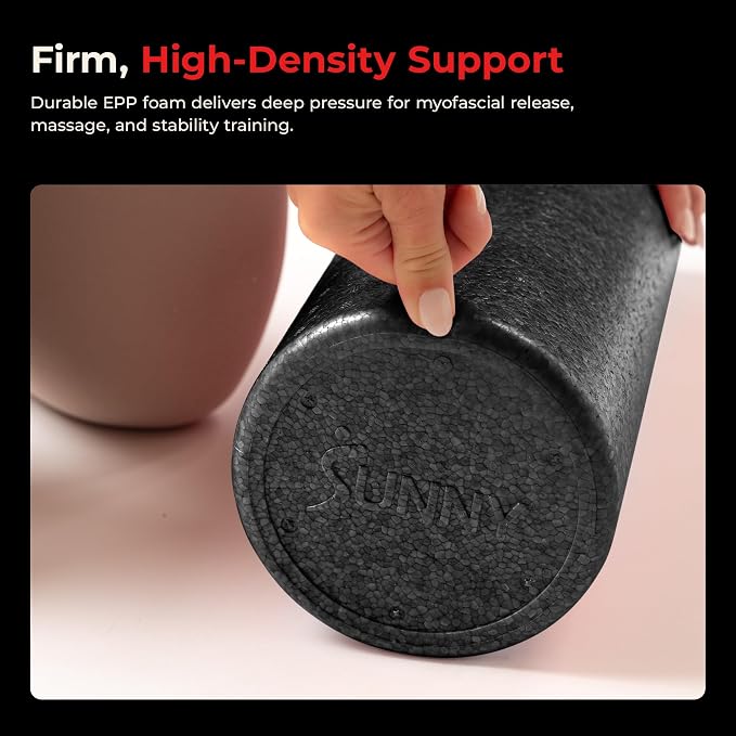 Sunny Health & Fitness 36" Black High-Density Yoga Foam Roller | Muscle Relief, Physical Therapy, Post-Workout Recovery, Improved Flexibility, Home, Gym, Rehab Use, Full-Body Use