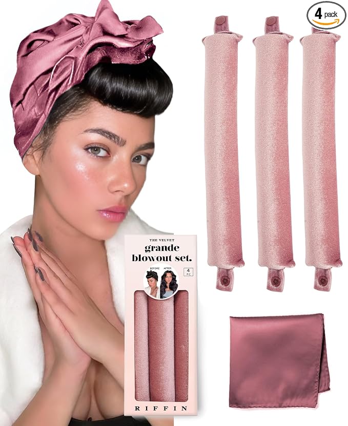 Grande Heatless Curls Overnight Rods No Heat Hair Curlers to Sleep in, Jumbo Foam Large Hair Rollers for Long Hair Blowout Look, Heatless Flexible Curling Rod Set with Satin Wrap for Sleeping