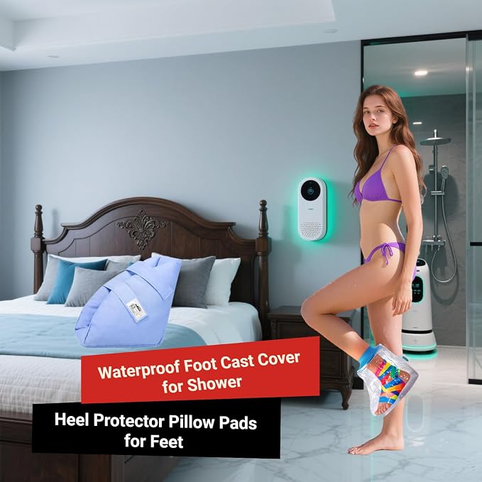 Heel Protector Boot for Pressure Sores with Waterproof Foot Cast Covers for Shower After Surgery. Adjustable Foot Boot for Elderly Bedridden Pressure,Ankle Pillow for Bed, Wheelchairs