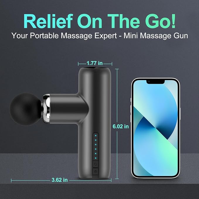 Mini Massage Gun Pocket-Sized Massage Gun Deep Tissue Quiet, Portable Percussion Muscle Travel Massager Gun, Back/Neck Massager for Pain Relief Deep Tissue (Gray)