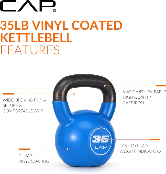 CAP Vinyl Coated Cast Iron Kettlebell, 10-50 LB Home Gym Weight