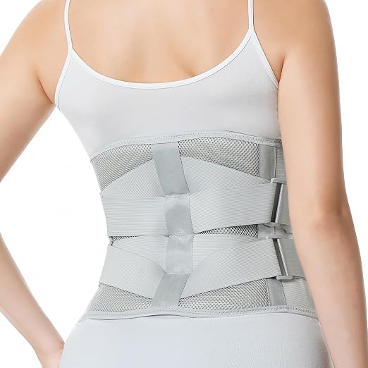 NeoTech Care Lower Back Brace for Women or Men, Lumbar Back Support Belt (Grey, Size L)