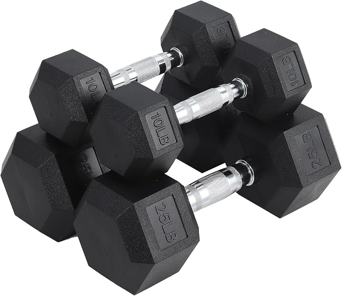 Hex Dumbbells Set for Home Gym – PVC/PEV Coated, Anti-Roll Design, Non-Slip Grip, Cast Iron Core – Versatile Strength Training Weights, 100LB Total (25LB×2+30LB×2)