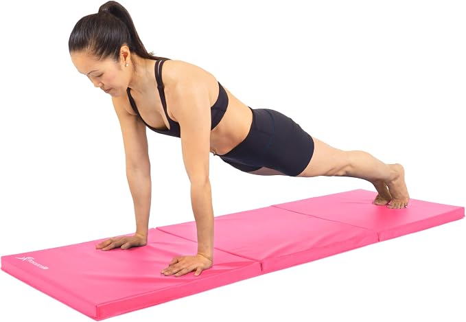 ProsourceFit Tri-Fold Folding Thick Exercise Mat 6’x2’ with Carrying Handles for MMA, Gymnastics, Stretching, Core Workouts