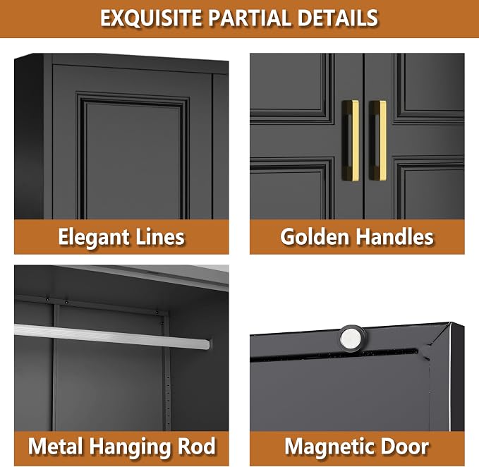 Polup 15" High Black Metal Wall Cabinet, Overhead Closet Storage Unit | Modular Steel Top Extension for 71" Armoire Wardrobe, 2 Doors, 180lbs Capacity Single Space, Mounting Hardware for Bedroom