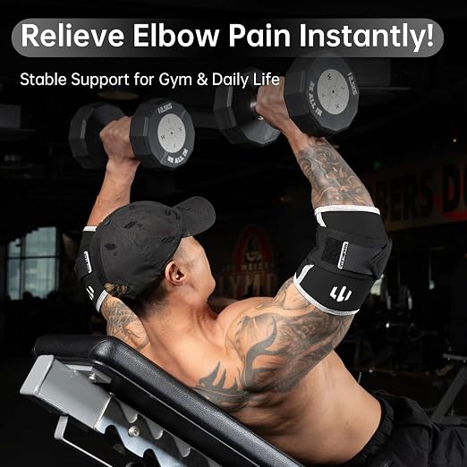 MANUEKLEAR Adjustable Compression Elbow Wraps for Weightlifting(1 Pair), Elbow Sleeves Weightlifting Men with Compression Band, 5mm Neoprene Elbow Strap for Weight Lifting and Bench Press