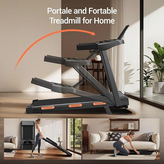 18% Incline Folding Treadmills for Home, 3.0HP Quiet Brushless Motor, 3 Manual Incline Levels, 12 Workout Programs, LED Display, 350 LBS Capacity, 0.6-7.5 MPH Compact Walking Pad for Small Spaces