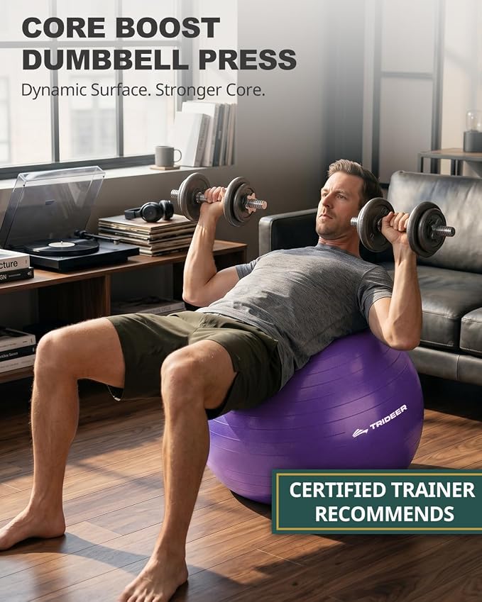 Trideer Yoga Ball for Exercise, Pilates, Core & Balance Training, Stability Ball for Pregnancy & Birthing Prep, Physical Therapy, Daily Stretching, Office Chair for Active Sitting, Quick Pump Included