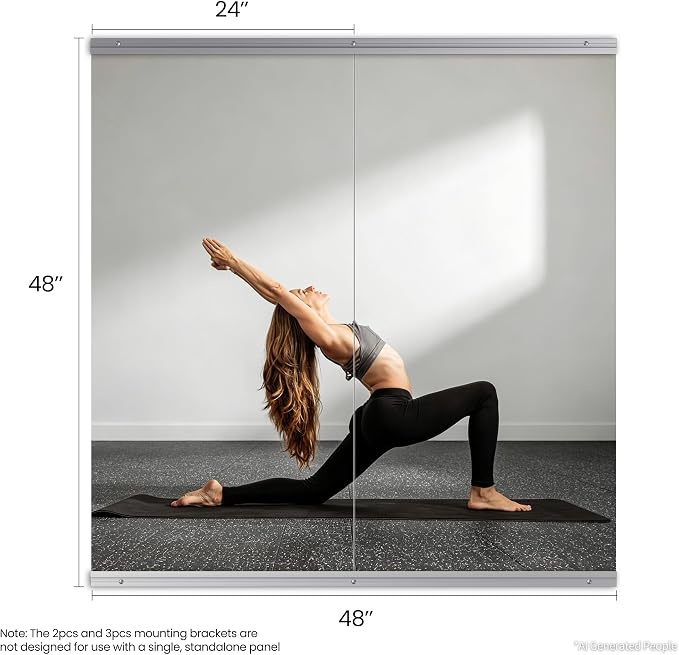 48X24 2Pack Large Home Gym Mirror, Frameless Tempered Glass Dance Wall Mounted Mirror for Home, Yoga, Dancing, Studio, Living Room | Frameless | Tempered Glass | Large Workout Mirrors for Home Gym, Dance Studio, Yoga Room, Garage Gym