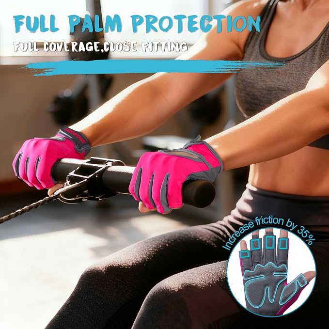 Breathable Workout Gloves for Women, Thick Padded Weight Lifting Gloves, Full Palm Protection & Extra Grip for Women Gym, Rowing, Fitness Training and Hanging (Small)