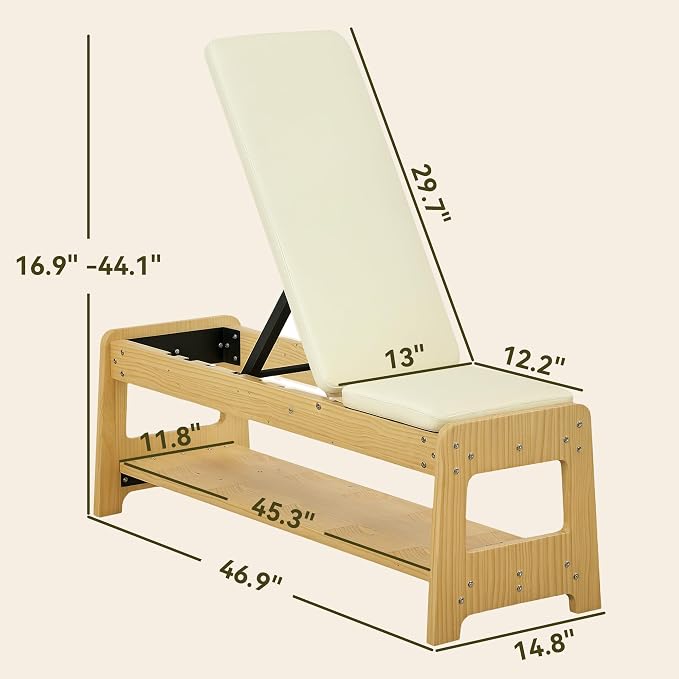 Soozier Adjustable Weight Bench with Dumbbell Rack Wooden Gym | Flat or Incline Design, Home Gym Weight Lifting Training