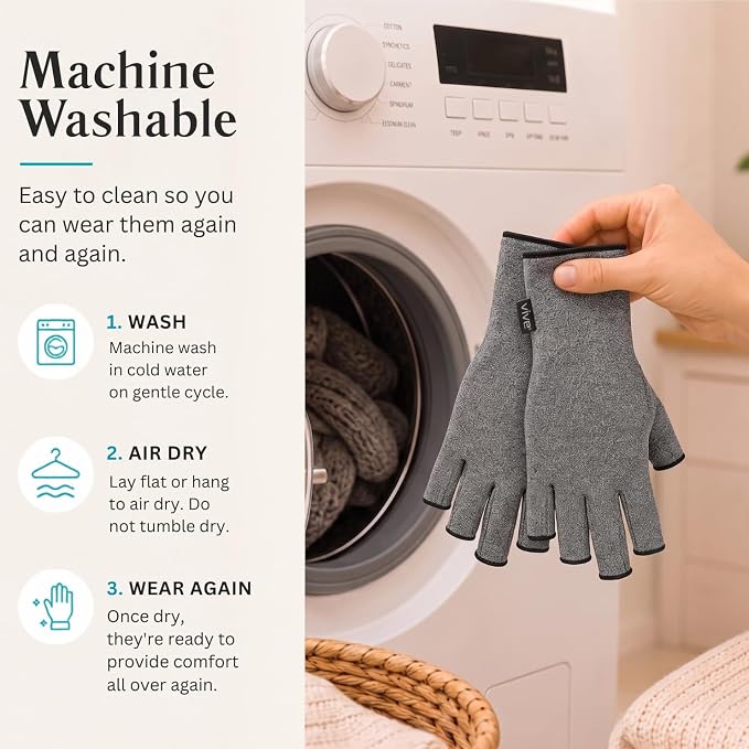 Vive Arthritis Gloves - Men, Women Rheumatoid Compression Hand Glove | Osteoarthritis- Arthritic Joint Pain Relief - Carpal Tunnel Wrist Support - Open Finger, Fingerless Thumb for Computer Typing