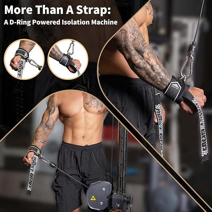 Drip Glue Non-Slip Wrist Straps for Weightlifting, 2-in-1 Lifting Straps with D Rings for Cable Machine Workout, 10mm Neoprene Padded Wrist Wraps for Weight Lifting Deadlift