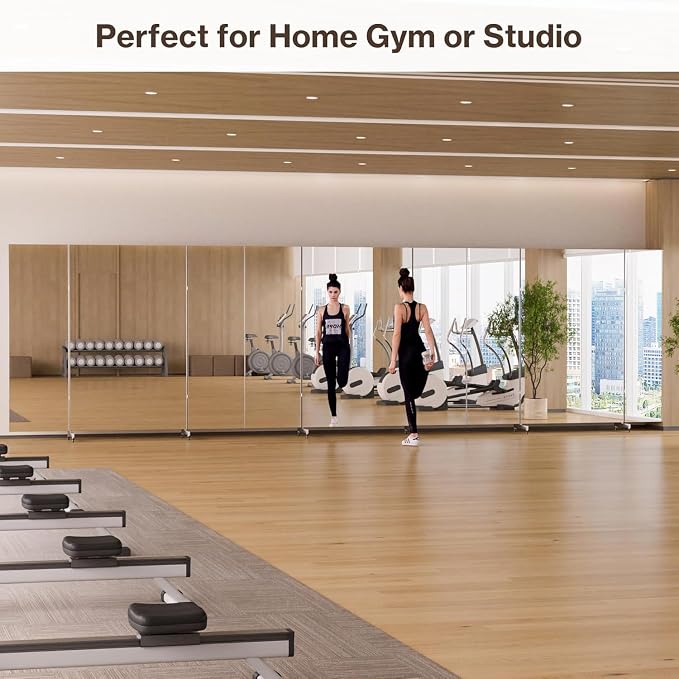 brisafe 79''×67'' Large Full Body Non-Glass Frameless Mirror on Wheels, NanoMirror 360° Swivel Shatterproof Unbreakable Foldable Fitness Mirror for Home Gym Yoga Dance Studio, Back | Tri-Fold Compact Storage, Nano Shatter-Resistant, Aerospace Aluminum,...