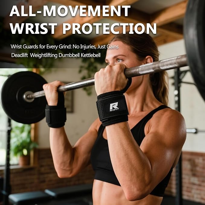 RitFit Wrist Wraps with Neoprene Padding for Weightlifting | 6.55mm Thick, Anti-Slip Dual-Purpose Support and Lifting Strap, Bodybuilding MMA Powerlifting, Deadlifts Pull Ups