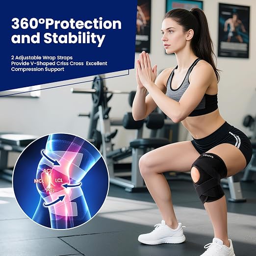 JOMVD Knee Brace for Knee Pain, Meniscus Tear, Adjustable Knee Support with Side Spring Stabilizers for Meniscus Tear, ACL, Arthritis, Knee Pain Relief, Women and Men, Large