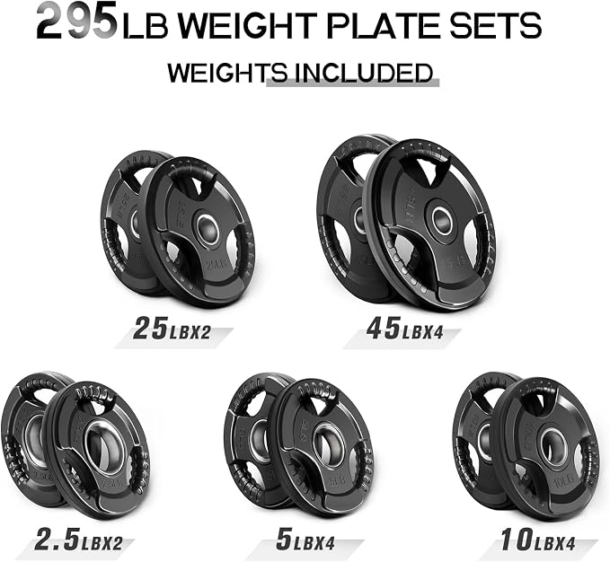 RitFit Olympic Rubber Grip Weight Plates, 2-Inch Barbell Set | Solid Iron Core, Rubber Coated, 2-Inch Olympic Bar Compatible, 3-Hole Grip, 2.5LB to 45LB Weight Options