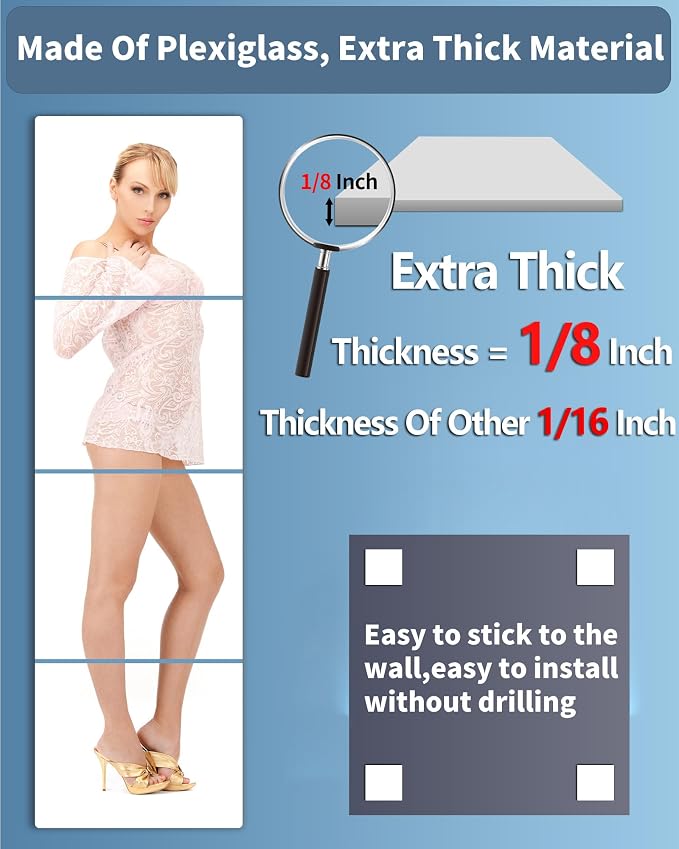 Shatterproof Wall Mirror Full Length for Bedroom, Acrylic Gym Mirrors For Home, Extra Thick: 0.12 inch, 12 x 12 inch x 4 Pcs, Workout Mirrors Safe for Kids, Over The Door, Long Wall Mounted